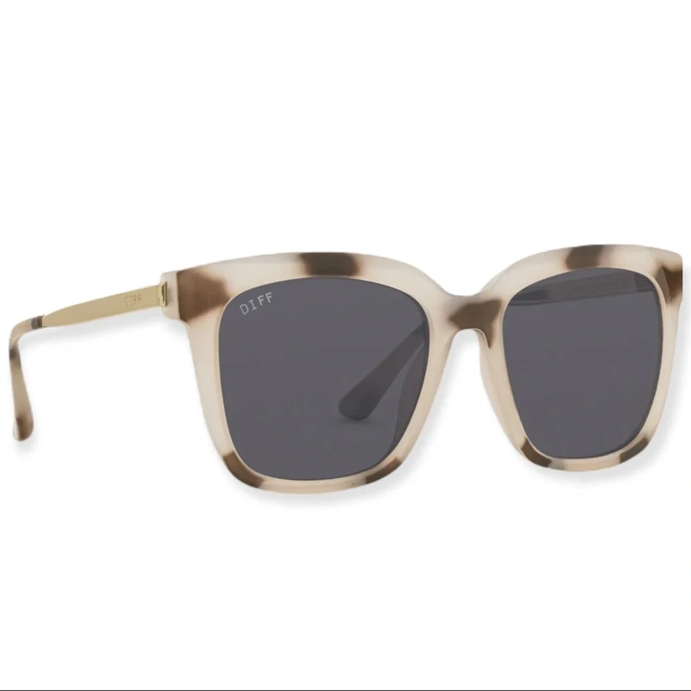 DIFF Hailey Sunglasses Cream Tortoise Frame Grey Lens Square NWT